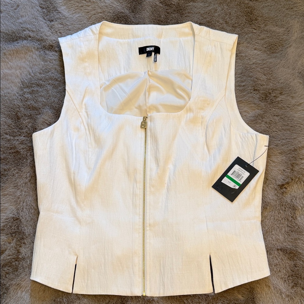 DKNY Ivory Zip-Front Sleeveless Blouse